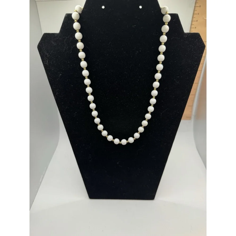 Vintage Monet White And Gold tone Beaded Necklace‎ - 18